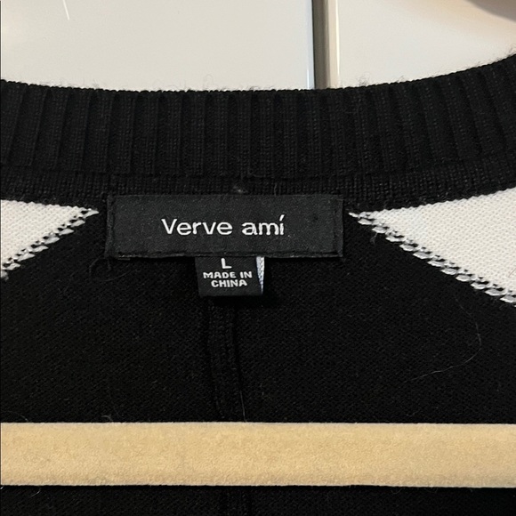 VERVE AMI Black and White Chevron Long Cardigan Tapered Sleeve, Size L - Picture 2 of 10